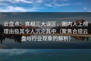 云盘点：真相三大误区，圈内人上榜理由极其令人沉沦其中（聚焦合规云盘与行业现象的解析）
