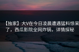 【独家】大V在今日凌晨遭遇猛料惊呆了，西瓜影院全网炸锅，详情探秘