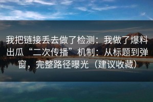 我把链接丢去做了检测：我做了爆料出瓜“二次传播”机制：从标题到弹窗，完整路径曝光（建议收藏）