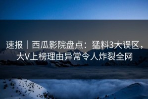 速报｜西瓜影院盘点：猛料3大误区，大V上榜理由异常令人炸裂全网