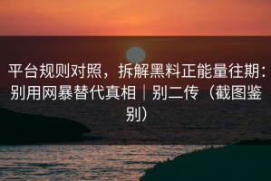 平台规则对照，拆解黑料正能量往期：别用网暴替代真相｜别二传（截图鉴别）