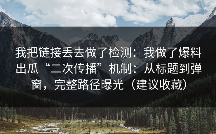 我把链接丢去做了检测:我做了爆料出瓜“二次传播”机制:从标题到弹窗,完整路径曝光(建议收藏) 我把链接丢去做了检测:我做了爆料出瓜“二次传播”机制:从标题到弹窗,完整路径曝光(建议收藏)